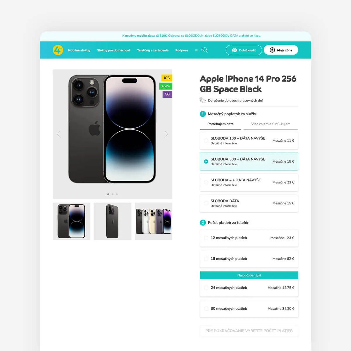 Choosing a tariff for an iPhone 14 Pro in the 4ka e-shop