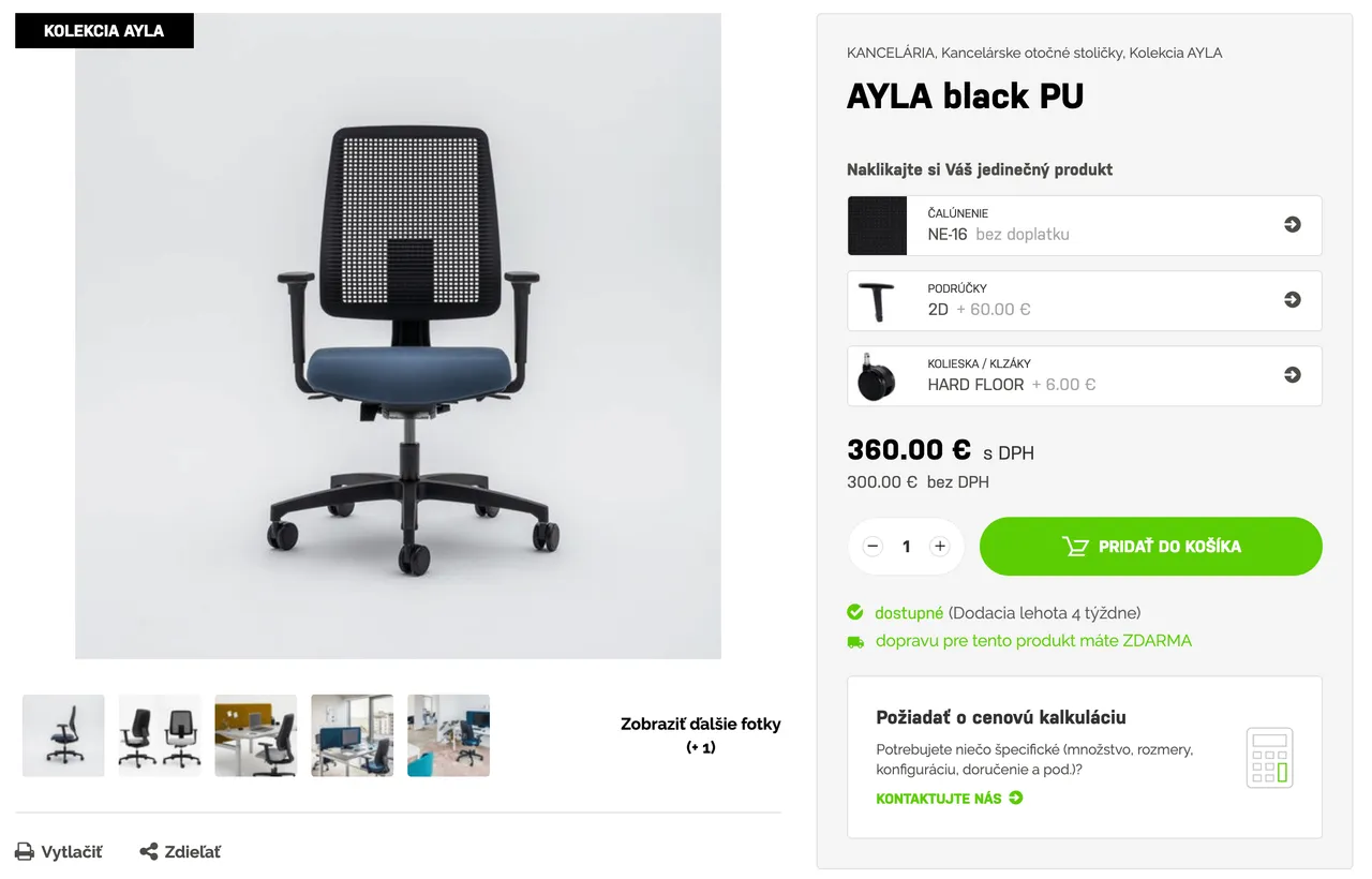 Configurable product detail intuitively lists all of the choices